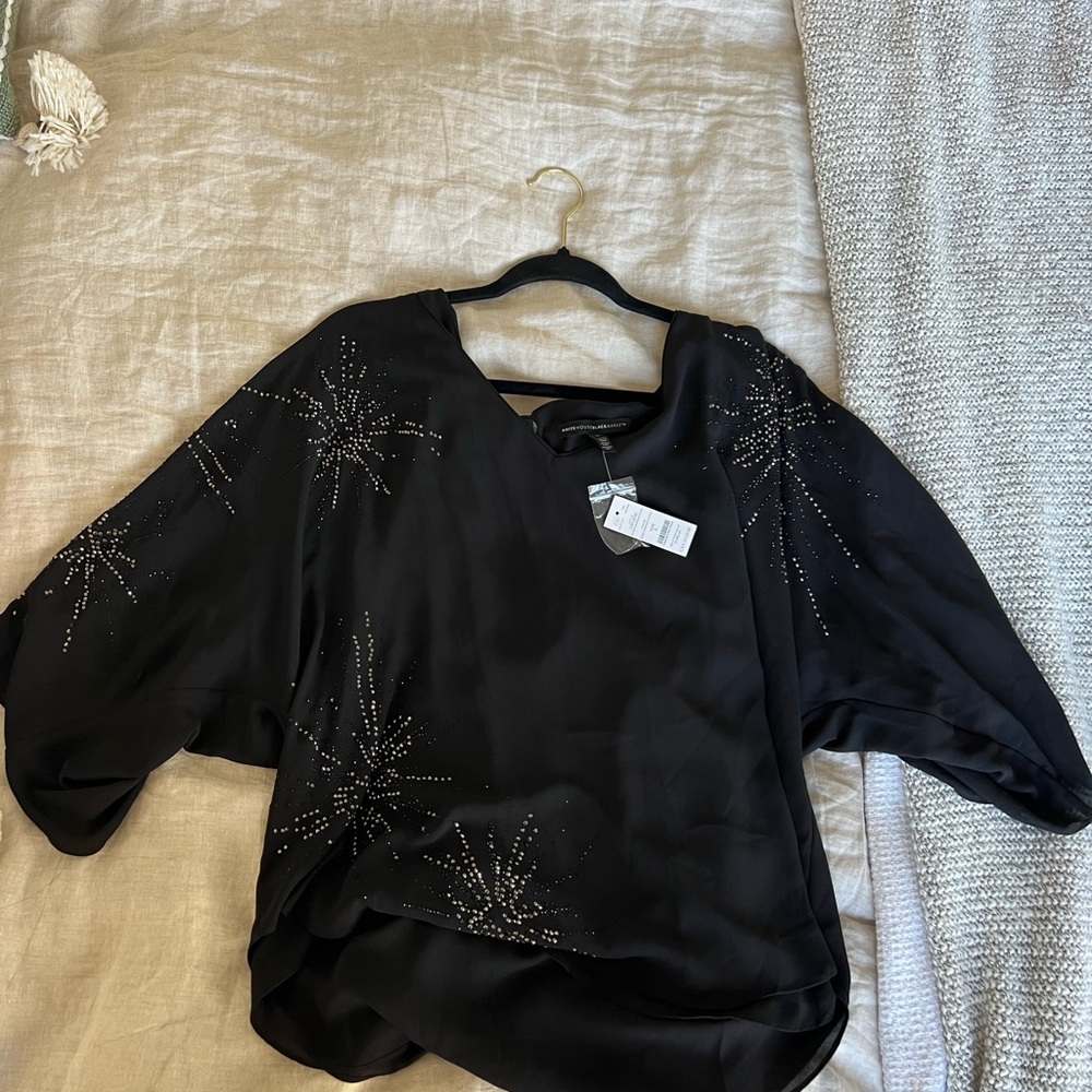 White House Black Market Black Embellished Dolman Sleeve Blouse